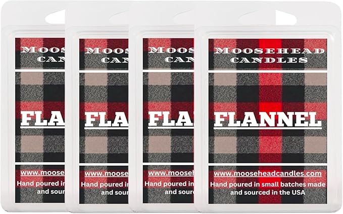 Moosehead candles Flannel Wax Melts – 4 Pack Soy Wax Melts for Warmers | Cozy Blend of Bergamot, Mahogany & Soft Musk | Long Lasting, Handmade, Pet Safe | Fall & Winter Home Fragrance