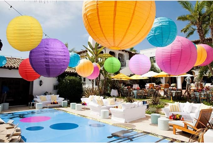 BEISHIDA 16Pcs Colorful Paper Lanterns Multi-Color Chinese/Japanese Hanging Round Paper Lanterns for Wedding, Birthday, Baby Shower, Classroom,Party,Home Decoration(Size of 4”, 6”, 8”, 10”)
