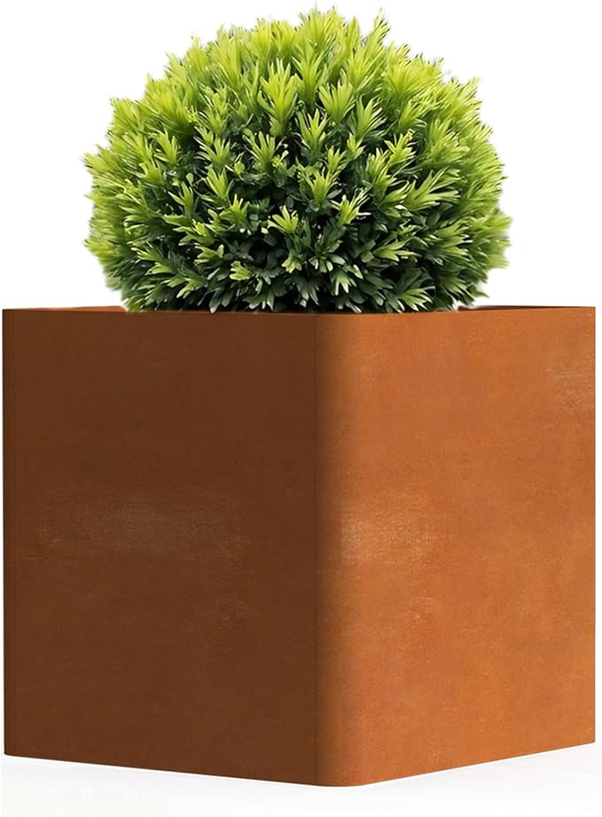 BHCORTEN Corten Steel Planter Box 20" L x 20" W x 20" H,Large Metal Square Planter for Outdoor Plants,Metal Cube Flower Pot with Drainage Hole for Porch Hotel Patio Yard