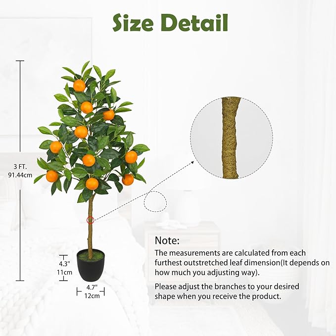 Artificial Orange Tree 3ft Fake Citrus Fruits Plant in Pot Large Fake Floor Plants Faux Trees Indoor Orange Decorations for Home Living Room Office