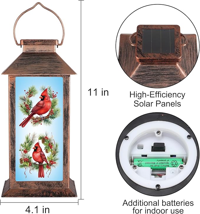 Solar Lanterns with Cardinal Theme Outdoor Waterproof Decorative Lights for Garden Birthday Gifts for Women, Mom, and Grandma Solar LED Hanging Lights for Yard, Patio, Lawn, and Porch(01-Floral Hoop)