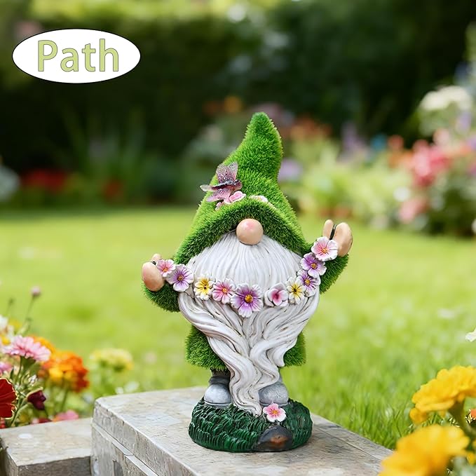 Cynkeyee Garden Gnomes Outdoor Decor Light - Funny Garden Decorations Solar LED for Yard Patio, Home Garden Statues Ornaments, Housewarming Gifts for Family Green 5.5x3.5x8.5 Inch