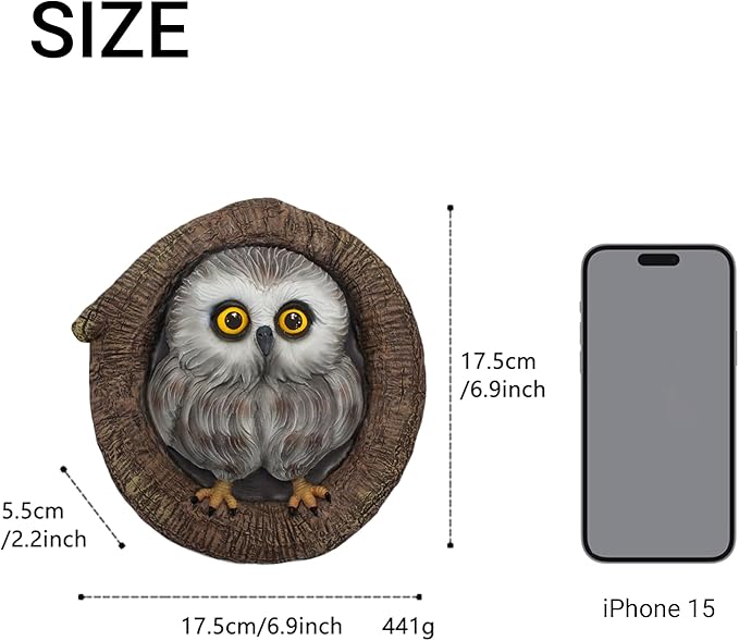 Baby Owl Resin Tree Faces, Whimsical Holiday Decorations Outdoor Owl Hugger Sculpture, Garden Ornament for Yard Lawn Patio Porch, Tree Decor Unique Garden Gift, Durable Waterproof Resin Statue
