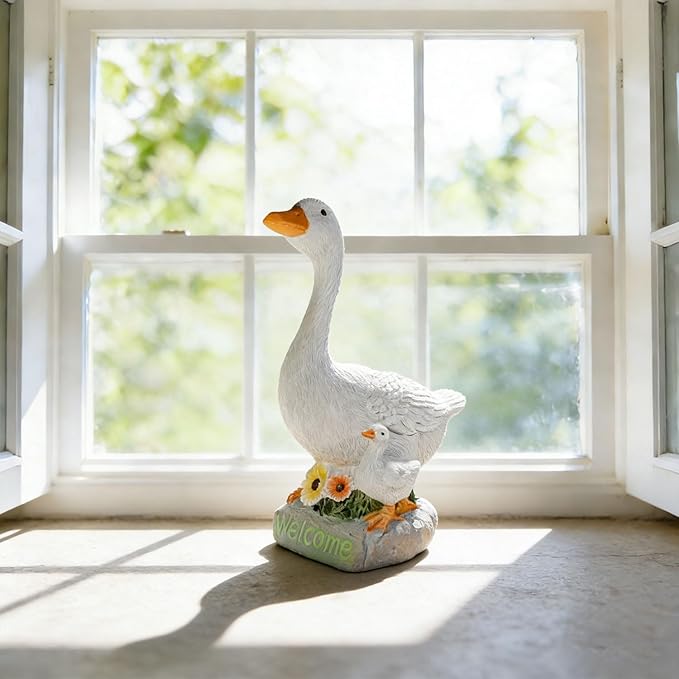 Outdoor Goose Statue, 9.5 Inch Goose Figurines Garden Statues & Sculpture for Patio, Porch and Lawn, Memorial Stone and Gifts for Goose Lover