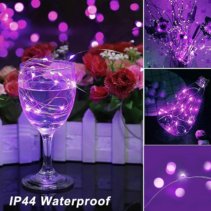 Blingstar USB Powered Fairy Lights, 2 Pack 33Ft 100 LED, Flexible Silver Wire, Mini String Lights for Christmas Tree/Halloween/Bedroom/Camping/Holiday Decoration, Purple