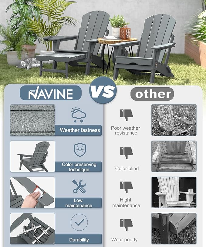 Adjustable Adirondack Chair with Retractable Ottoman Set of 8, HDPE Folding Adirondack Chair with Cup Holder, All Weather Fire Pit Chair for Outdoor.