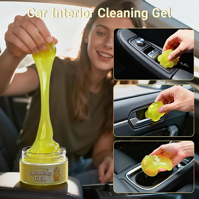 ColorCoral Car Cleaning Gel (Lemon Scent,Yellow),Reusable Dust Cleaning Gel for Car Interior Cleaning Kit, Auto Vent Cleaner，Keyboard Cleaner Gel for Cleaning Dust and Debris from Corners, Crevices