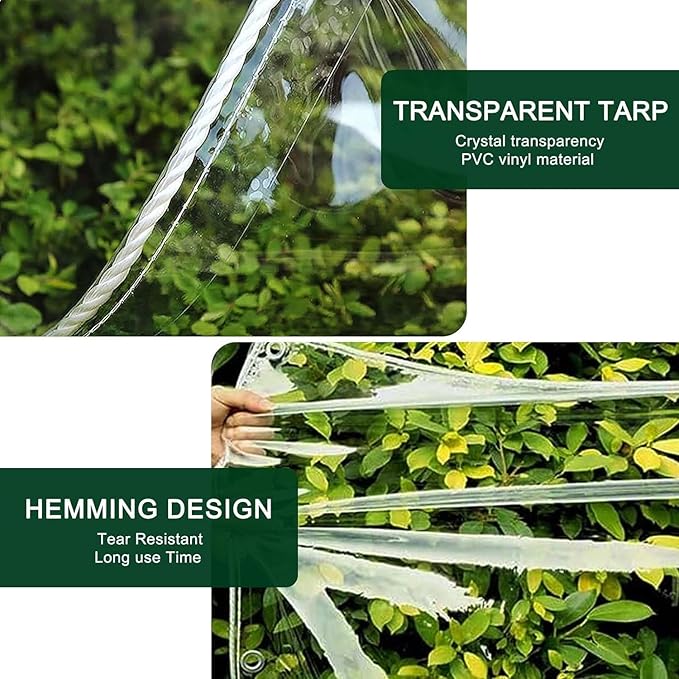 Clear Tarp with Grommets, Transparent Heavy Duty Waterproof Tarpaulin Cover with Reinforced Edge,14Mil Thickened Tear Resistant Waterproof PVC Vinyl Tarp for Patio,Camping,Greenhouse Outdoor 3x5ft