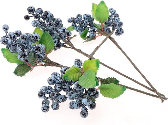 4pcs Artificial Blueberries Fruit Stems Fake Berries Picks Flowers Plant Decorations DIY Flower Arrangement Garland Bouquet Home Wedding Party