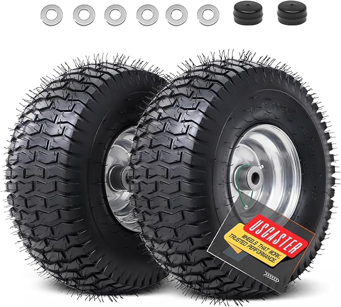 15x6.00-6nhs Lawn Mower Tires Tubeless (2 Pack),Replacement Riding Lawn Mower Front Tires,Compatible withRiding Mowers and Lawn Tractor, 3" Centered Hub and 3/4" Bushings（Gray)