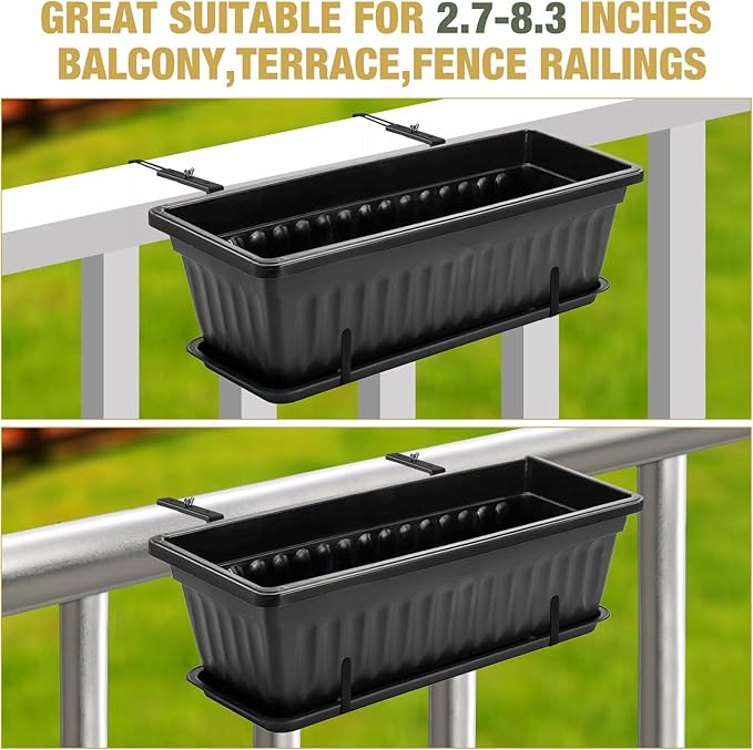 6-Pack Window Box Bracket,Adjustable Planter Box Brackets, Heavy Duty Q235 Steel Universal Outdoor Hanging Bracket, Flower Box Brackets for Fence Railings Windowsill Patio Garden Balcony