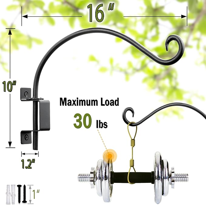 Qiang Ni Plant Hanger Outdoor: 16 Inch Bird Feeder Bracket for Garden Patio Decor - 2 Piece Swivel Adjustable Wall Mount Plant Hook for Hanging Flower Baskets