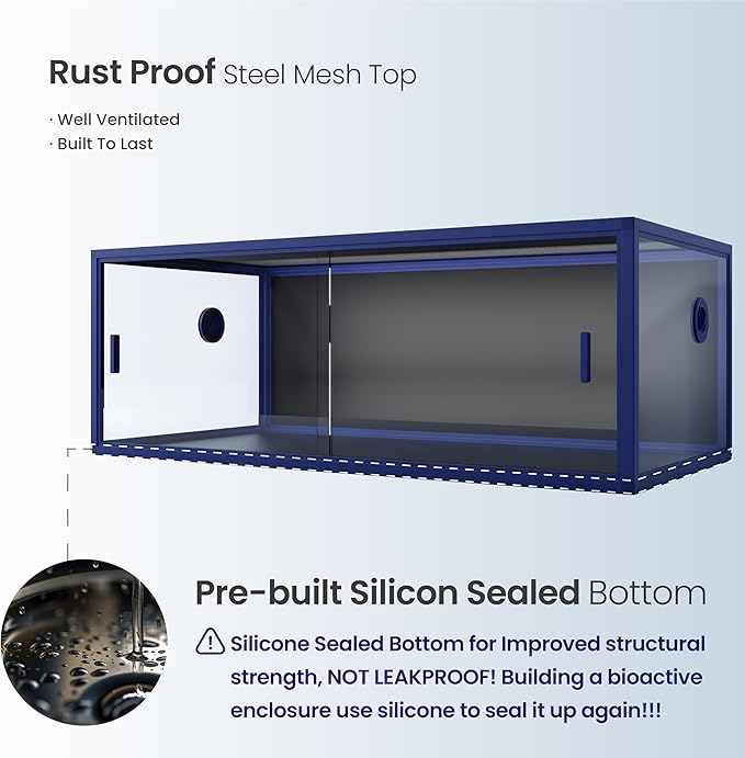 Phailozoo 85 Gallon Snake Enclosure, Front Opening Reptile Tank for Easy Maintenance, Reptile Terrarium with Top Screen Ventilation 48''x24''x18''