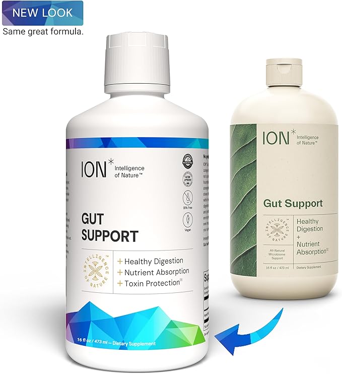 ION* Intelligence of Nature Gut Support Liquid Supplement - Gut & Digestive Health Liquid Drops, Cleanse & Detox with Humic Extract for Women & Men, Adults & Kids 4+ - 16 fl oz (Pack of 1)