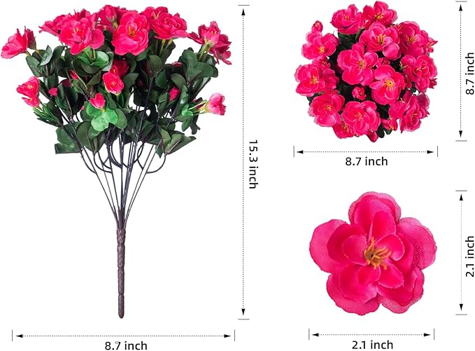 Ivydale Artificial Fake Camellia Flowers Plants for Outdoor Outside Spring Decoration, Faux Silk Hotpink Camellias UV Resistant Look Real for Planter Porch Patio Garden Yard, 3 Large Bundles