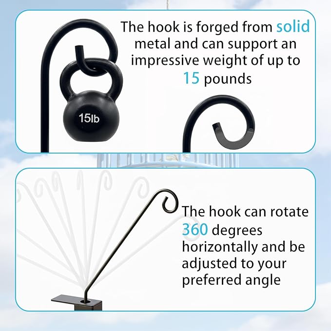 XINWXSS Deck Hook Rail Set of 2, 17 Inch Heavy Duty Deck Hook, 360 Degree Swivel Plant Hanger, Solid Metal Deck Hangers for Hanging Bird Feeders, Wind Chimes, Lanterns and Flower Pots, Black