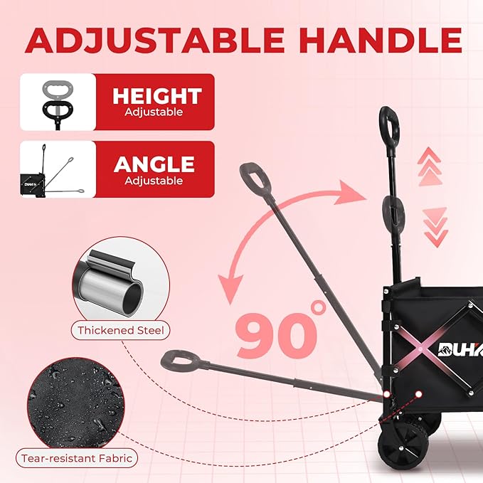 Collapsible Wagon Cart with Wheels Foldable,11 Lbs Lightweight Portable Folding Utility Wagon,90 L Heavy Duty Grocery Shopping Carts,Versatile for Garden Sports Camping Park Outdoor Use
