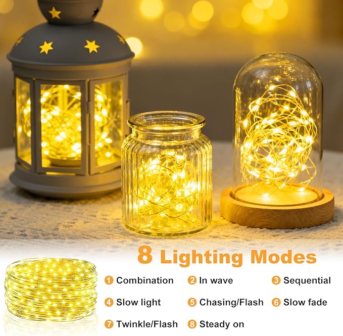 Fairy Lights Battery Operated, Rechargeable String Lights with Timer, Mini Waterproof LED Twinkle Lights for Bedroom, Christmas Decorations, Wedding Party Decor (Warm White, 5M/16FT)