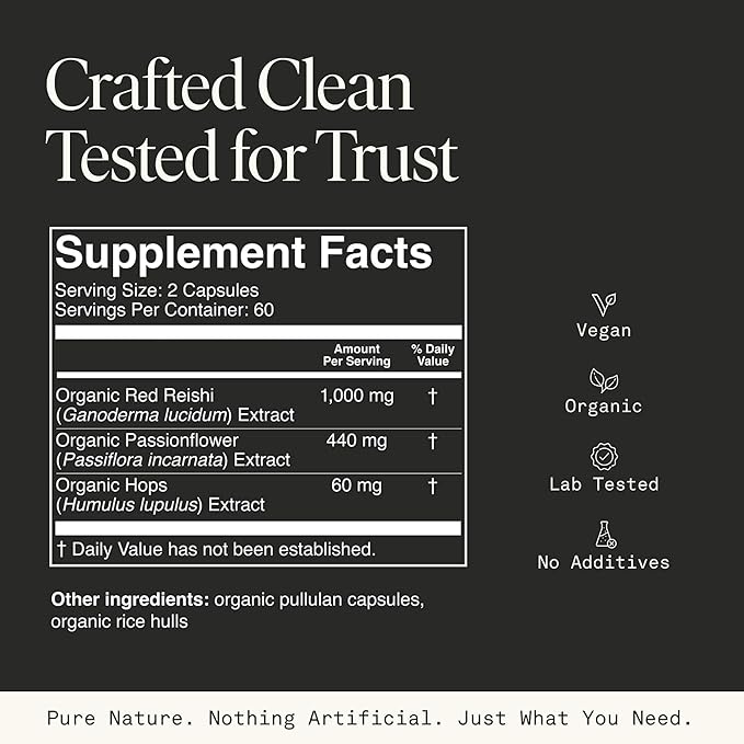 Fantastic Fungi Reishi Mushroom Capsules - Sleep Supplement for Adults with Red Reishi Mushroom Extract, Passionflower & Hops - Adaptogenic, 100% USDA Organic Complex, Vegan, 120 Caps (2-Month Supply)