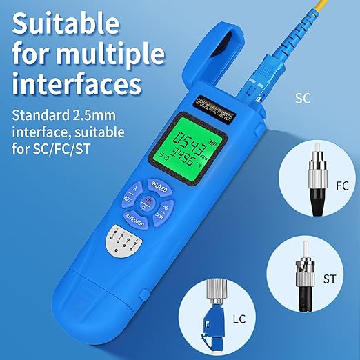 3-Piece Kit High Precision Rechargeable Optical Power Meter L-C7 (-70~+10dBm) Built in RJ45/LED Function Fiber Tester & Rechargeable VFL for SC/FC/ST/LC Interface, with FC-LC Adapter
