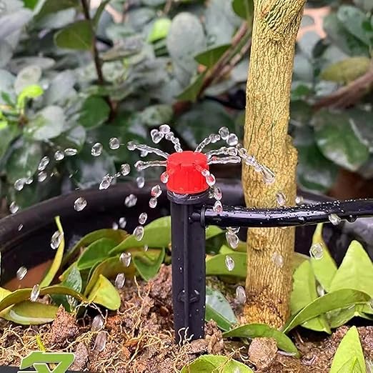 50pcs Drip Emitters for 1/4" Drip Irrigation Tubing, Adjustable 360 Degree Water Flow Drippers on 5" Arrow Stake, Garden Irrigation Drippers for (4-7mm) Watering System