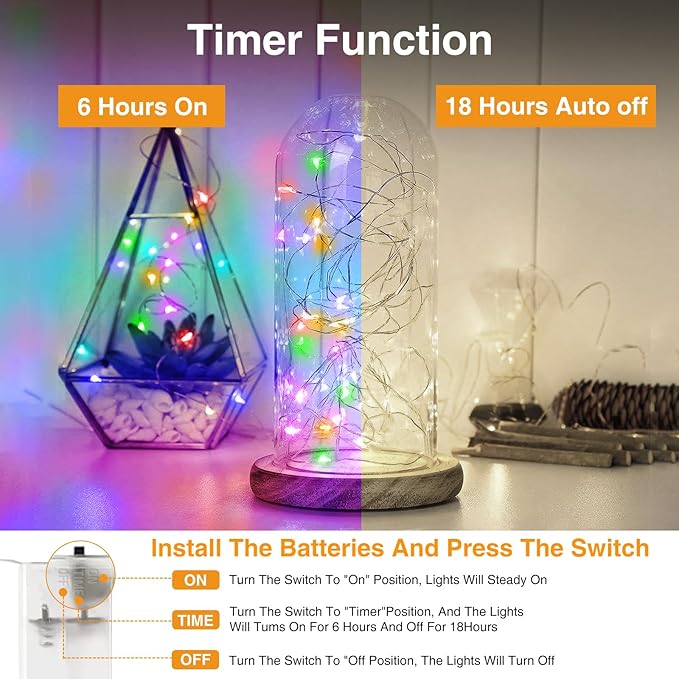 5 Pack Silver Wire Fairy Lights - 7FT 20LED Battery Operated String Lights with Timer for Indoor Party Decor, Multi Color