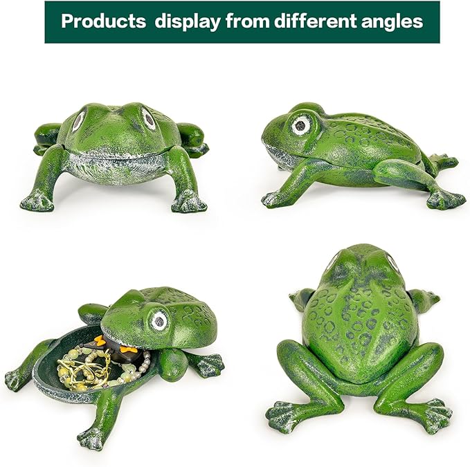 Sungmor Cast Iron Key Hider Outdoor Frog Statue, Hide Spare Key Holder for Outside, Small Garden Frog Statue Lawn Ornament, Indoor Decoration Jewelry Trinkets Box