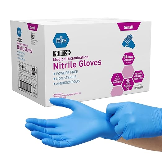 Medpride Medical Examination Nitrile Gloves|Small Case of 2000| Blue, Latex/Powder-Free, Non-Sterile Exam Gloves| Professional Grade for Hospitals, Law Enforcement, Tattoo Artists, First Response