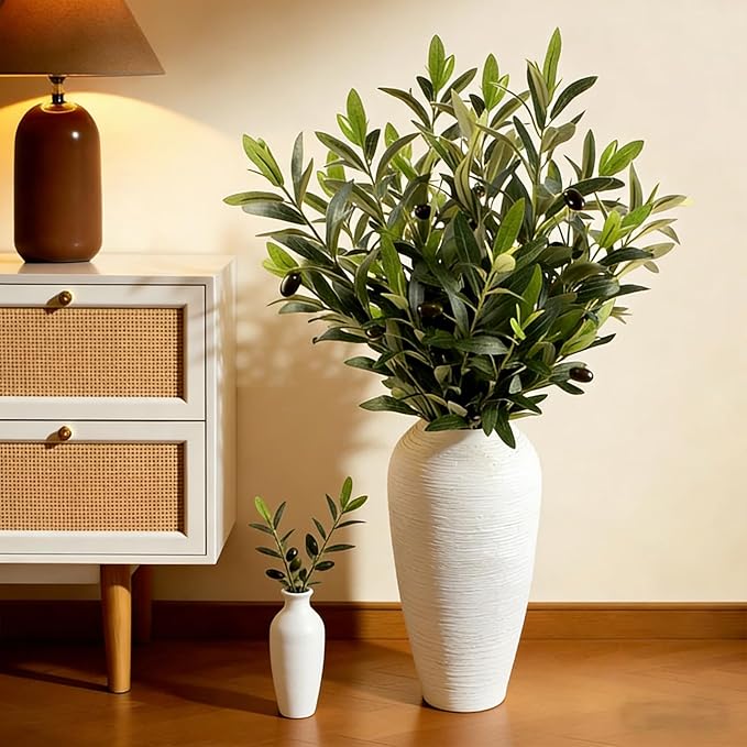 Abyjifar 8 Pcs Artificial Olive Branches for Vase, 22" Fake Greenery Olive Leaves Stems Faux Tabletop DIY Plants for Home Office Cafe Wedding Party Decor (4 Branches)