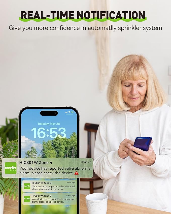 RAINPOINT Sprinkler Controller 8 Zone, Local Weather-Based Smart Irrigation Controller, WiFi Sprinkler Timer for Sprinkler System,Yard,Lawn