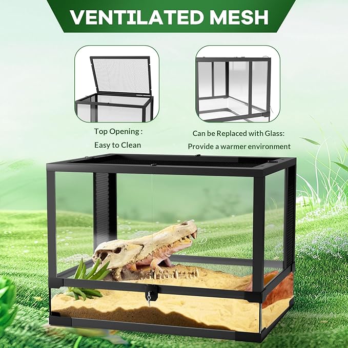 Garvee 67 Gallon Reptile Tall Glass Terrarium, 36" x 18" x 24" Reptile Tank Double Hinge Door with Top Screen Ventilation, Easy Assembly (67 Gallon-H)