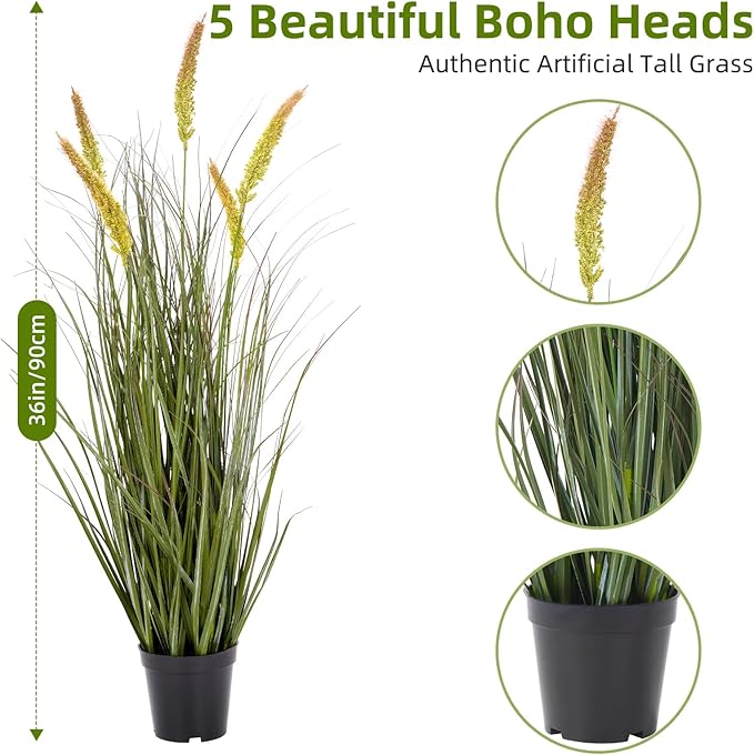 Ttranewsoo Green Onions Fake Plants,Artificial Plants Indoor, Fake Grass Decor Green Plant Fake Outdoor Flowers Fake Succulents,Artificial Tall Grass Plants with Pots House Decorative(36“ 2 Pack)