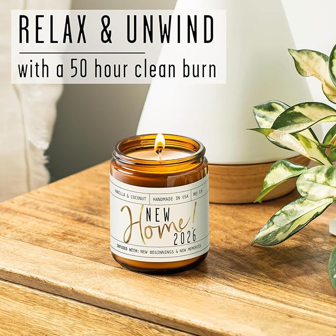 House Warming Gifts New Home, Housewarming Gifts New Home '2026' Soy Candle, w/Vanilla, Coconut & Vetiver I for New House, New House Gift I 9oz Jar, 50Hr Burn, Made in USA