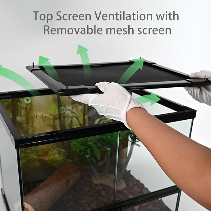 waazoorep Reptile Glass Tank 18"*14"*14" Terrarium Habitat with Double Front Opening Door and Top Screen Ventilation for Bearded Dragon,Lizard,Leopard Gecko,Snake,Hermit Crab,Turtle