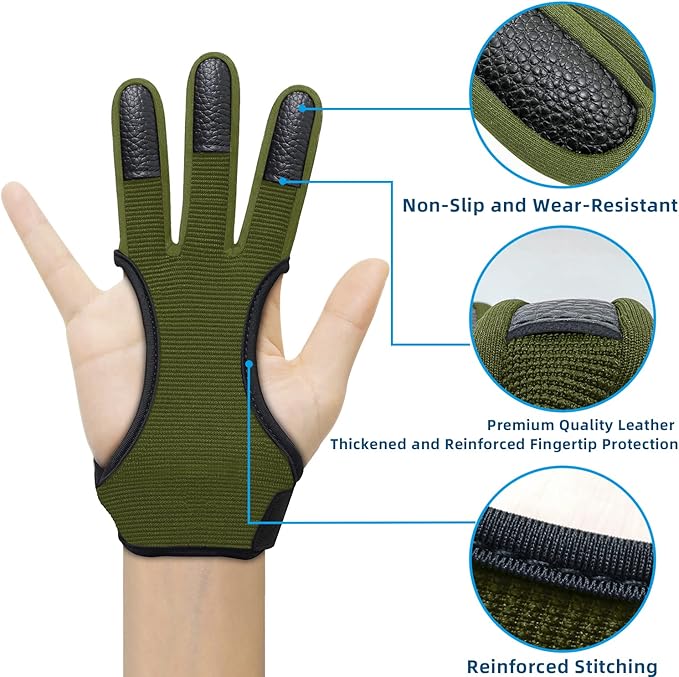 Seektop Archery Gloves Shooting Hunting Leather Three Finger Protector for Youth Adult Beginner
