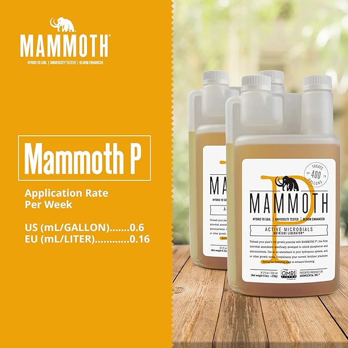 Mammoth Organic Bloom Booster | Mammoth P Organic Fertilizer Microbial Inoculant | 16% Proven Increase in Yield | University Developed and Growers Approved (250 ml)