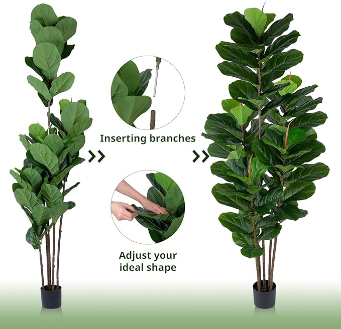 Yepdin 2 Pack Fiddle Leaf Fig Tree - Artificial Ficus Tree with Tall Artificial Plants Large 69 Fiddle Leaves -Fake Trees for Indoor Outdoor Home Decor Living Room