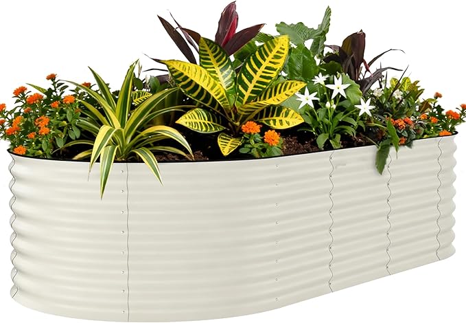 Galvanized Raised Garden Bed Outdoor, 8x4x2 ft Metal Planter Box for Flowers Herbs Vegetables, Rust-Resistant Raised Garden Beds for Gardening, Easy Assembly Outdoor Garden Box & Planters, Beige