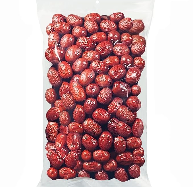 Jujube Red Dates,17.6oz/500g, 红枣 대추 Dried Fruit- No Sugar Added, Asian Snacks, Not Too Dry, Soft & Chewy, Brew Tea, Soup, Adorn and Sweeten Cakes, Warm red dates Aroma, Improve Sleep and Digestion