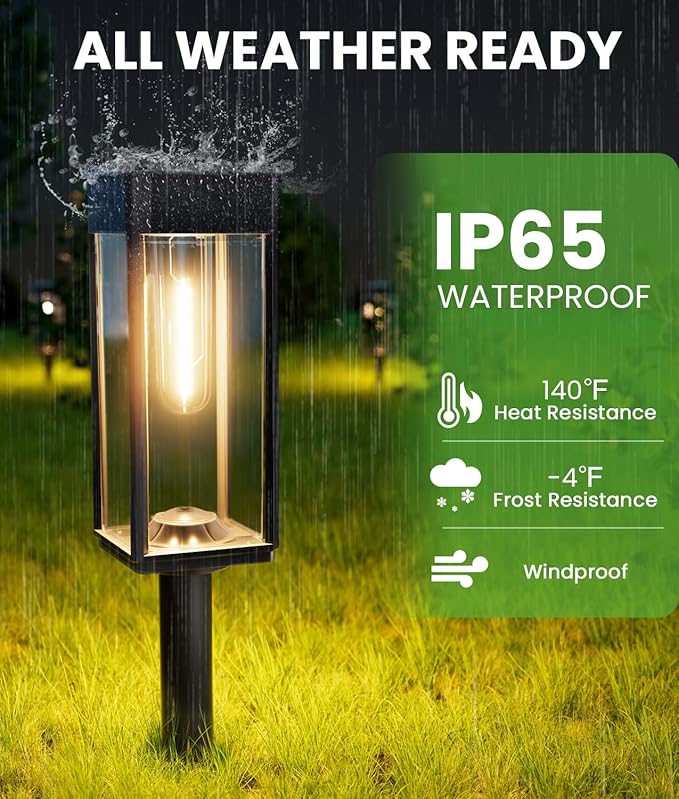 BITPOTT Solar Lights Outdoor, Bright Solar Pathway Lights Waterproof IP65, 4 Pack Warm Color Solar Path Lights for Yard, Landscape, Lawn, Patio, Walkway, Driveway, Garden Decoration