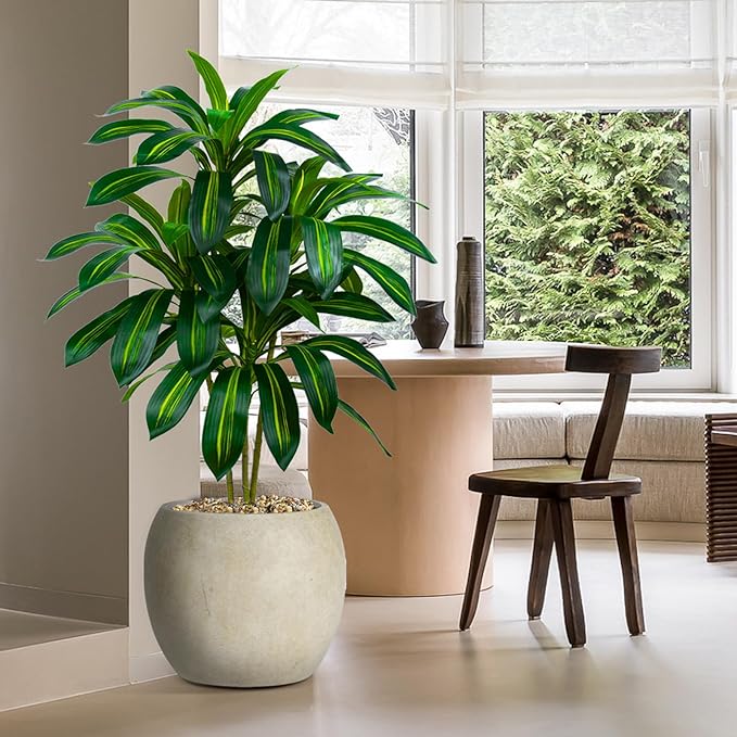 Artificial Dracaena Tree-4FT Fake Plants with White Planter-Artificial Plants Indoor Floor Plant in Pot-Tropical Fake Yucca Potted Tree for Home Office Living Room Decor