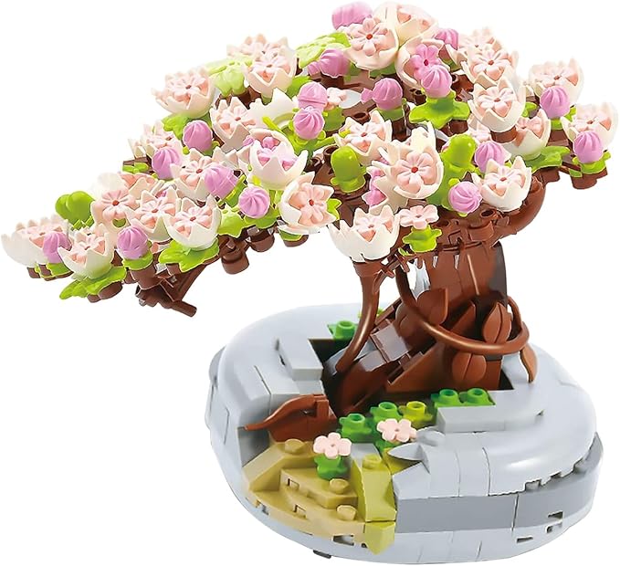 MEIEST Mini Building Blocks Sakura Plant Bonsai Model Set,Creative DIY Simulation Cherry Blossom Flower Botanical Collection Construction Building Bricks Toy for Kids Adult Home Decor
