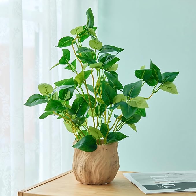 Arbolanta 16'' Fake Pothos Plant Decorative Artificial Plant in Yellow Embossed Pot Real Looking Faux Greenery for Modern Home Farmhouse Office Bathroom Bedroom Indoor Decoration