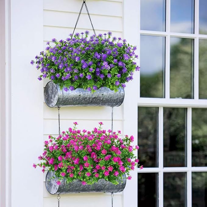 ArtBloom 24 Bundles Outdoor Artificial Flowers UV Resistant Fake Boxwood Plants, Faux Greenery for Indoor Outside Hanging Plants Garden Porch Window Box Home Wedding Farmhouse Décor (Purple)