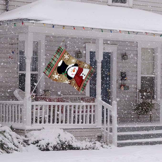 Morigins Smile Snowman with Red Scarf Outdoor Yard Flag Decorative Snowflake Winter House Flag 28x40 Inch