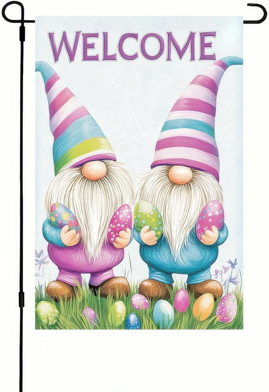 Easter Garden Flag 12x18 Inch Double Sided Cute Gnomes Egg Yard Flag Outdoor Seasonal Decoration Welcome Yard Holiday Decoration Farmhouse Small Yard Flag