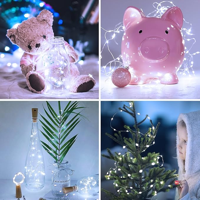 JMEXSUSS 4 Pack 50 LED White Fairy Lights Battery Operated, 16.1ft Christmas Fairy Lights Indoor, White String Lights Waterproof Outdoor for Party Wedding Birthday Holiday Decorations