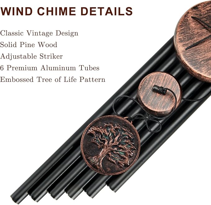 Gabzart Wind Chimes for Outside, Vintage Tree of Life Deep Tone Wind Chime Outdoor Clearance, Memorial/Festivals/Birthday Gift for Mom Dad Women Grandma, Garden Porch Patio Decor (32" Tree of Life)