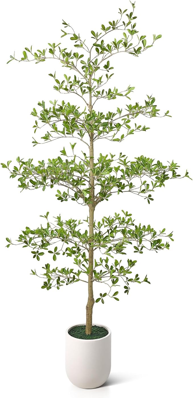 8FT Artificial Black Olive Tree Indoor with White Planter – Tall Luxury Faux Olive Tree, Mediterranean Architectural Statement Decor for Living Room & Office,VN232