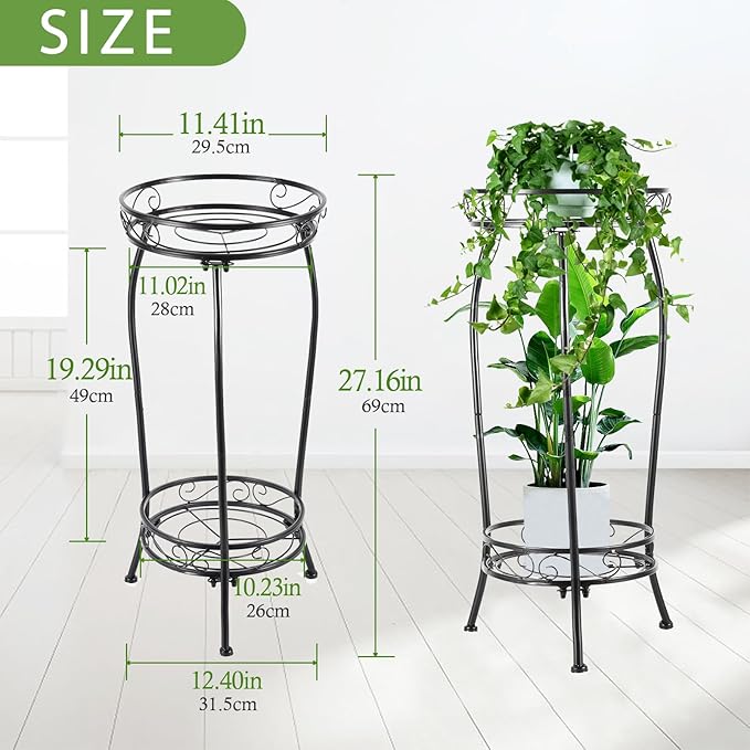 LOYAL TIGER Plant Stand Indoor Outdoor，Tall Black Metal Rustproof Stable Plant Stands，2 Tier 27.1 inch (2PS-Iron)